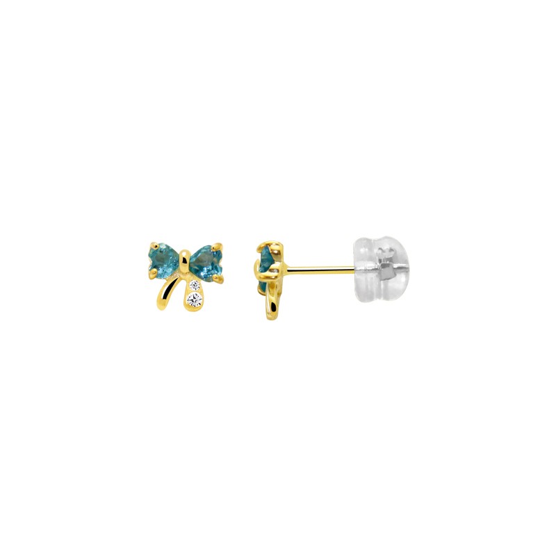 Boucles d'oreilles Carador nœud or jaune 375/000, oxydes de zirconium et topaze