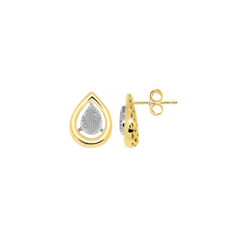 Boucles d'oreilles Carador gouttes or jaune et blanc 375/000 et diamants 0,08cts