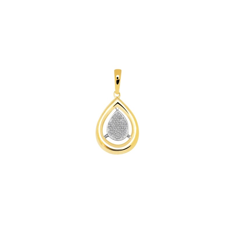 Pendentif Carador goutte or jaune et blanc 375/000 et diamants 0,08 cts