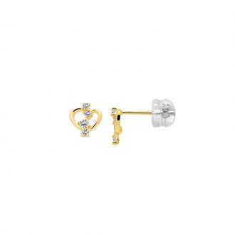 Boucles d'oreilles Carador cœur en or jaune 375/000 orné d'oxydes de zirconium