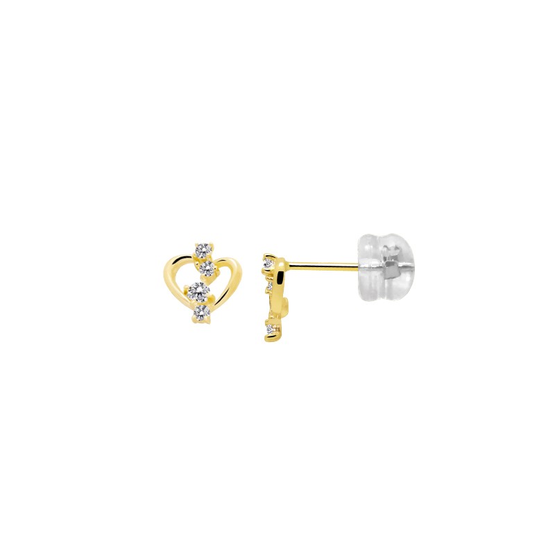 Boucles d'oreilles Carador cœur en or jaune 375/000 orné d'oxydes de zirconium