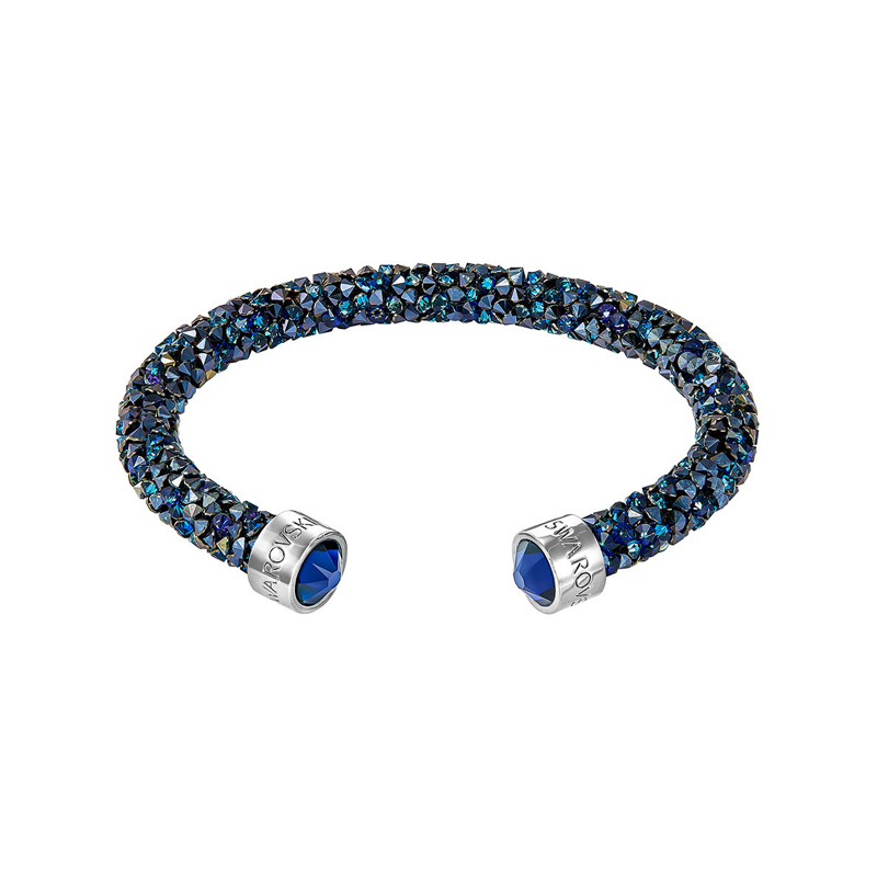 Bracelet Ancien Argent Avec Cristaux Bleus - Manchette Ouvrant, Argent 925