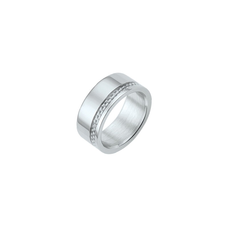 Bague Phebus anneau acier et carbone blanc 15-0293-B