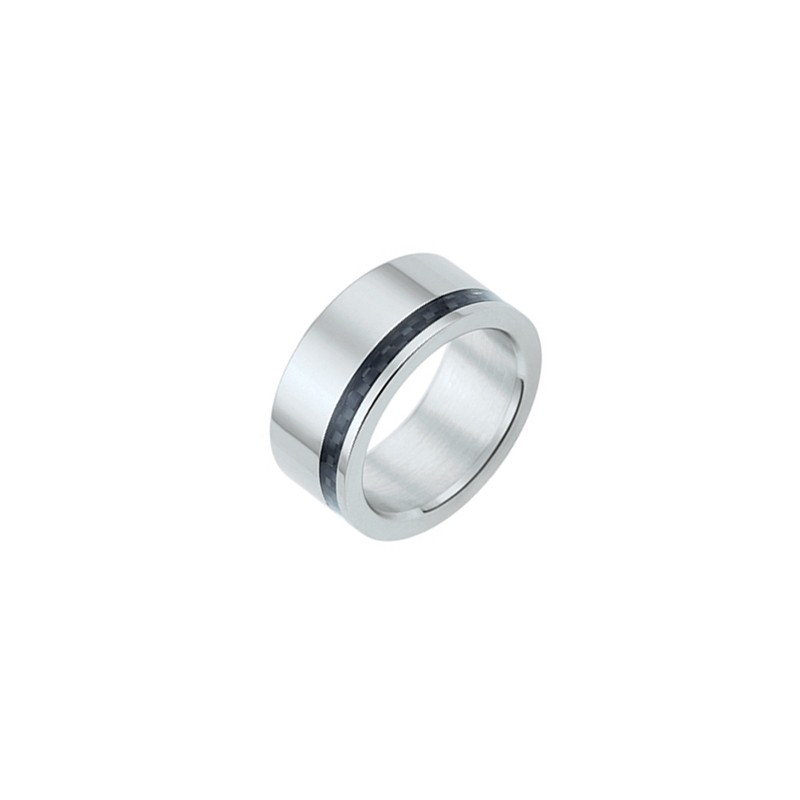 Bague Céramique Et Acier Inoxydable Noir Avec Zircon - Taille 59 (USA 9), Style Moderne Et élégant