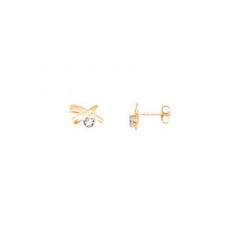 Boucles d'oreilles Carador éléments croisés grand modèle or jaune 375/000 et oxyde de zirconium