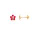 Boucles d'oreilles Carador fleur laqué rose avec motif petit chien en or 375/000