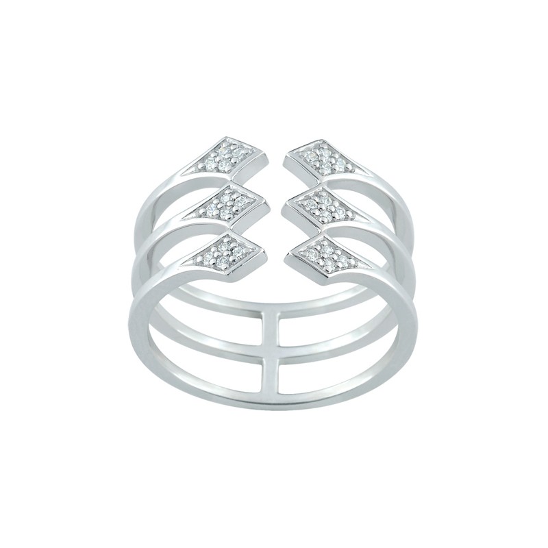 Bague ouverte EOL Rebel trois anneaux argent 925/000 et oxydes de zirconium