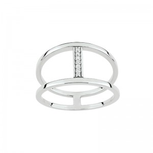 Bague Ajustable 2 Anneaux Larges En Plaqué Argent - Design Moderne Et Minimaliste Neuf