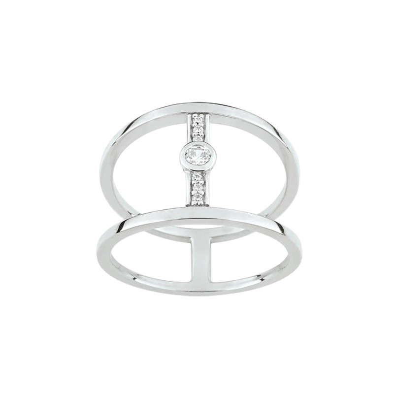 Bague double EOL Minimale en argent 925/000 et oxydes de zirconium