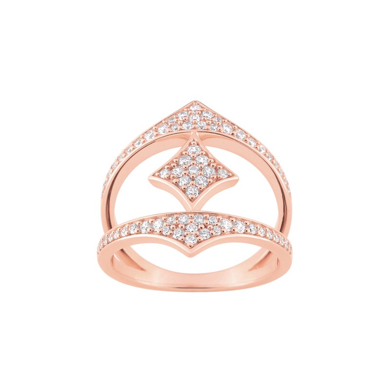 Bague double EOL Rebel losange laiton doré rose, oxydes de zirconium