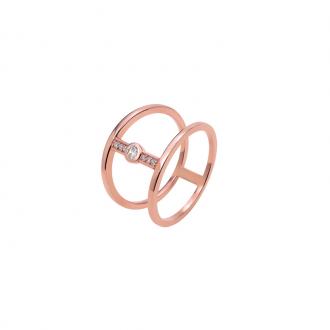 Bague double EOL Minimale en laiton doré rose et oxydes de zirconium