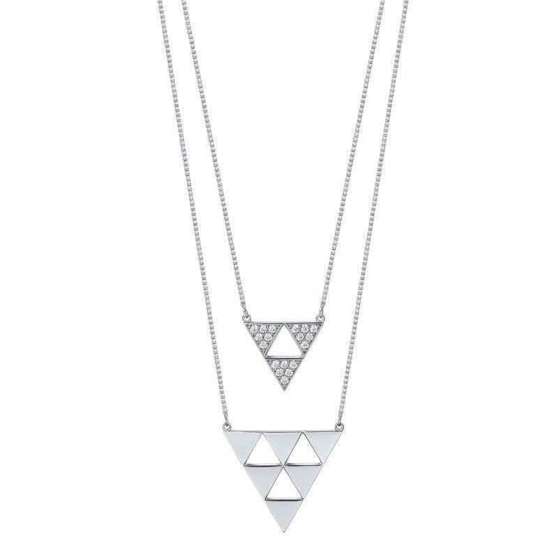 Collier EOL Arrow double chaine argent 925/000, oxydes de zirconium