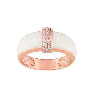 Bague LORE Confidence or rose 375/000, laque ivoire,oxydes de zirconium, 8 mm