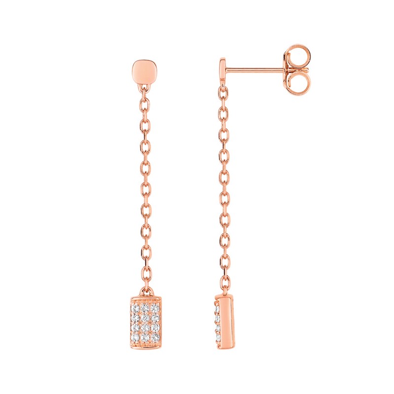 Boucles d'oreilles pendantes LORE Promesse or rose 375/000,oxydes de zirconium