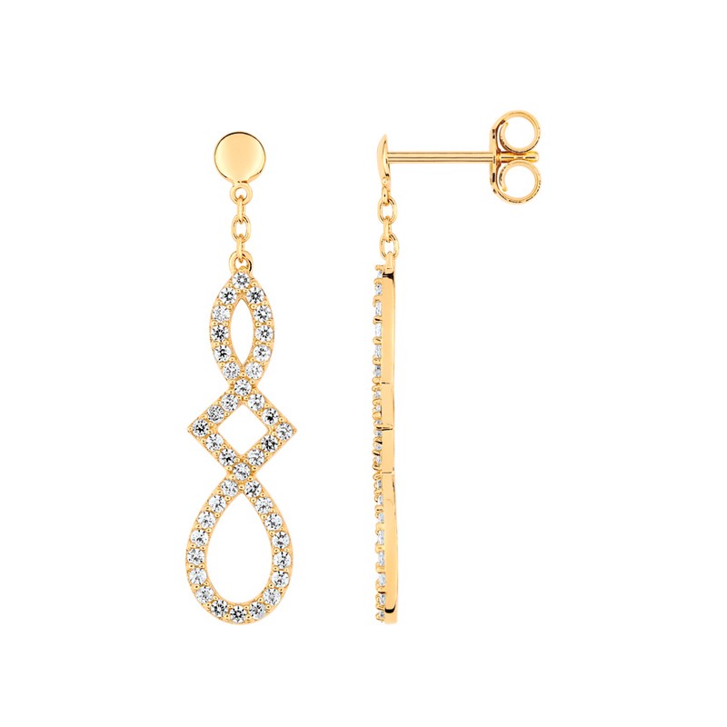 Boucles d'oreilles pendantes LORE Harmonie or jaune 375/000, oxydes de zirconium