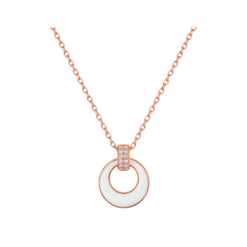 Collier LORE Confidence or rose 375/000, laque ivoire, oxydes de zirconium