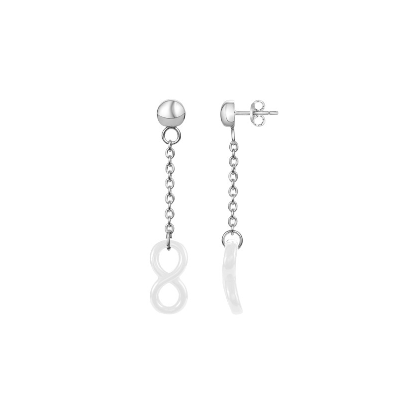 Boucles d'oreilles pendantes Amporelle infini en acier et céramique blanche WB763-IW