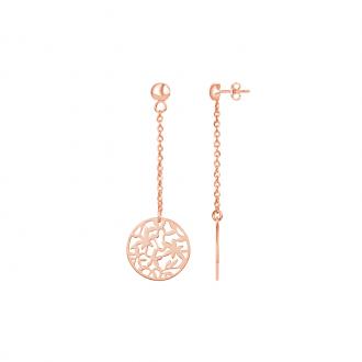 Boucles d'oreilles pendantes Amporelle acier doré rose plaque dentelle ronde WB790-IPR