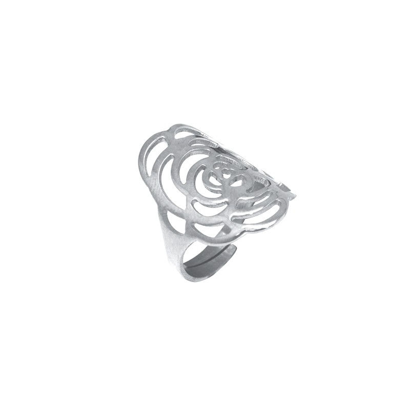 Bague Amporelle acier argenté motif fleur dentelle P-RS191_STEEL