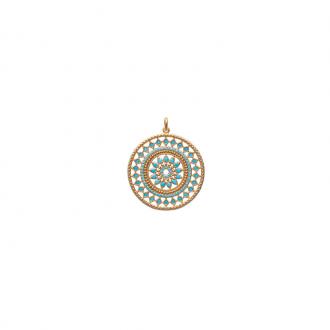 Pendentif Carador collection Ethnique plaqué or et turquoise,diamètre 30 mm