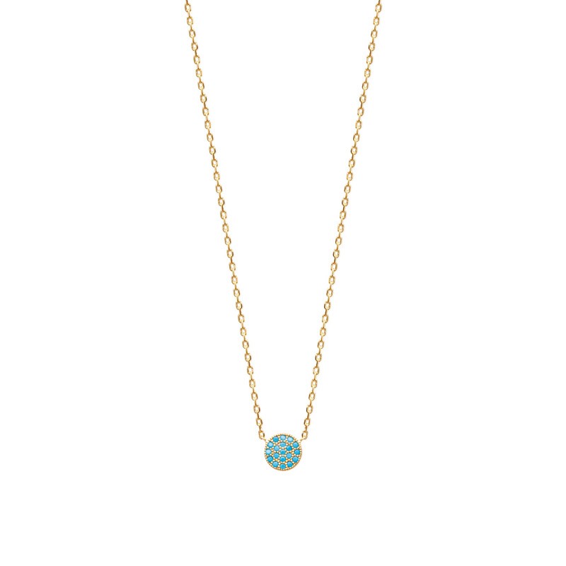 Collier Carador pastille pavée de turquoises en plaqué or