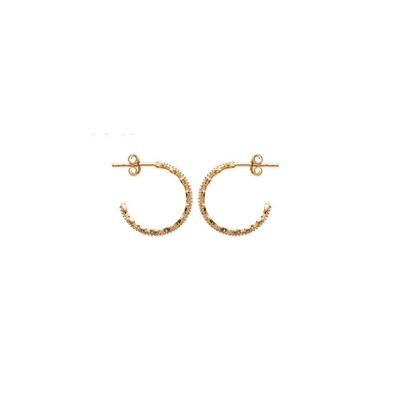 Boucles d'oreilles Carador  créoles motif laurier plaqué or et oxydes de zirconium