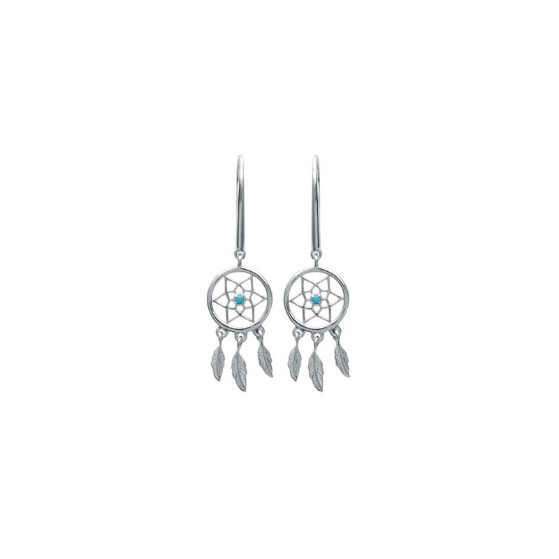 Boucles d'oreilles Carador pendantes moftif attrape-rêve argent 925/000 et turquoise