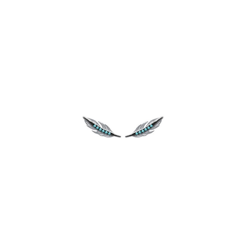 Boucles d'oreilles Carador motif plume argent 925/000 et turquoise