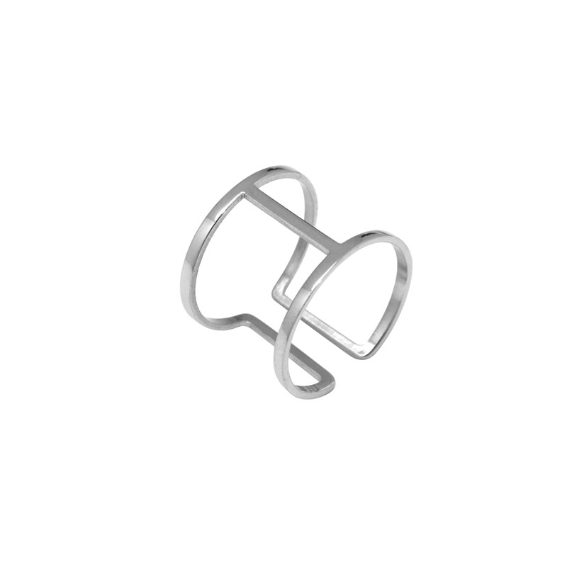 Bague réglable Amporelle  double anneau acier argenté G-RST2744_STEEL