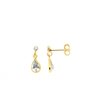 Boucles d'oreilles pendantes Carador poire en or jaune 375/000 et oxyde de zirconium