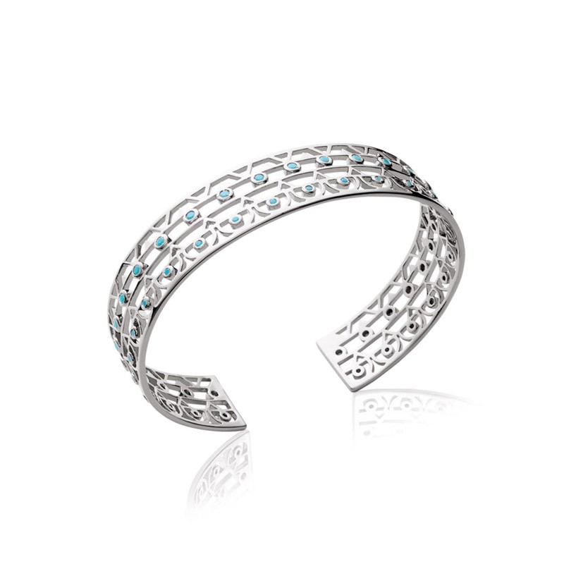 Bracelet Carador dentelle rigide en argent 925/000 et turquoises, 13 mm