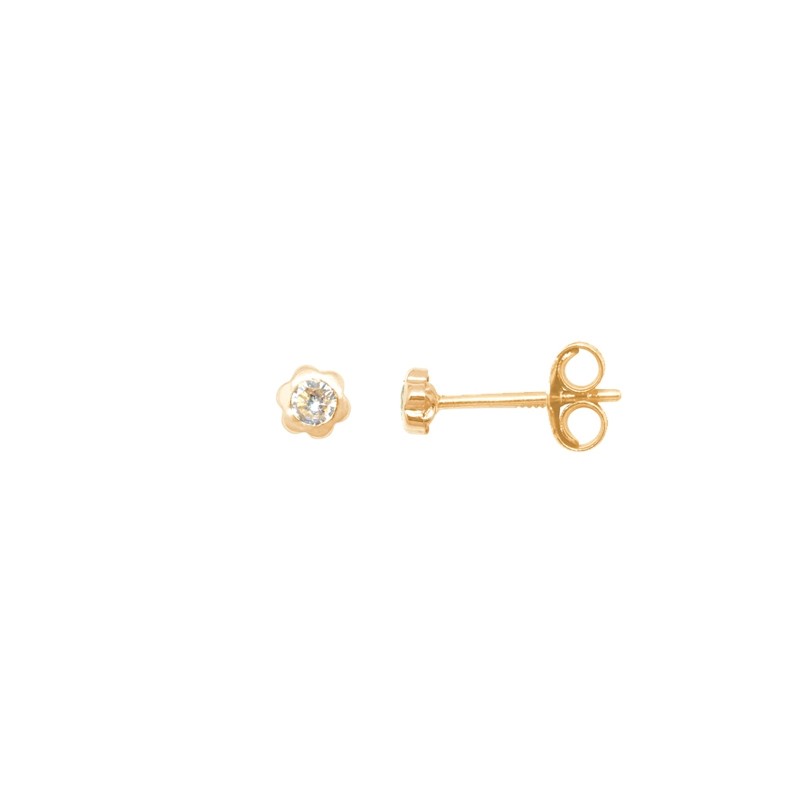 Boucles d'oreilles Carador fleur or jaune 375/000, zircon serti clos