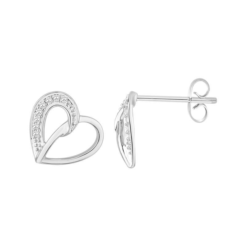 Boucles d'oreilles Carador coeur en or blanc 375/000 et diamant