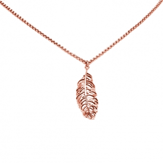 Collier Amporelle chaine et pendentif plume en acier doré rose G-NST1292_IPR