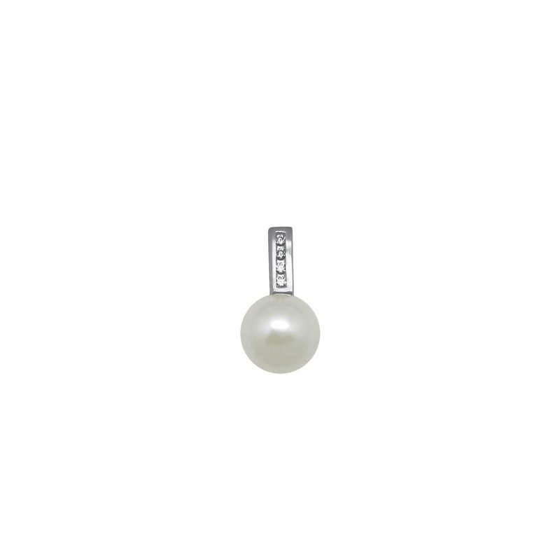 Carador - Pendentif Perle Or blanc 375/000 et Oxyde de Zirconium MPD27978-02