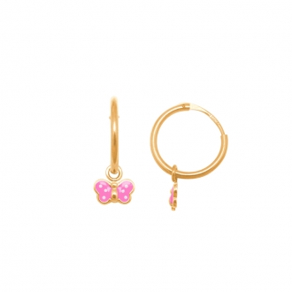 3 Paires Boucles D'Oreilles En Or 18K - Créoles Fleur Papillon - Pour Femmes, Filles - Hypoallergénique