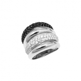 Bague Carador empierrée d'oxydes de zirconium noirs et blancs en argent 925/000