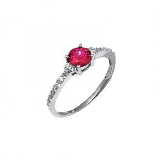 Bague Carador solitaire fantaisie argent 925/000, oxydes de zirconium et pierre rouge