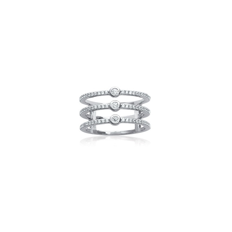 Bague Carador triple rangs Minimaliste argent 925/000 et oxydes de zirconium