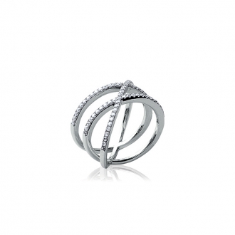 Bague Carador rangs croisés Minimaliste argent 925/000 et oxydes de zirconium