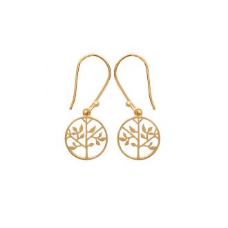 Boucles d'oreilles pendantes Carador collection Happy motif arbre de vie plaqué or 