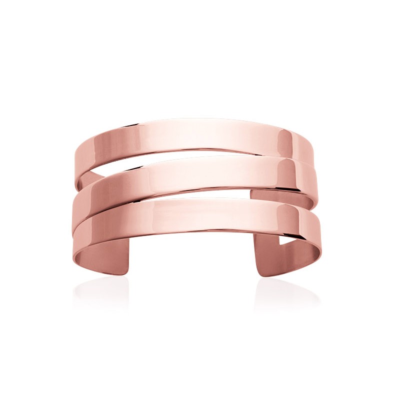 Bracelet manchette Carador trois rangs acier doré rose