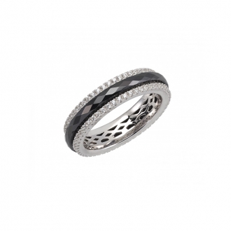 Bague Carador anneau céramique noire argent 925/000 et cristaux 