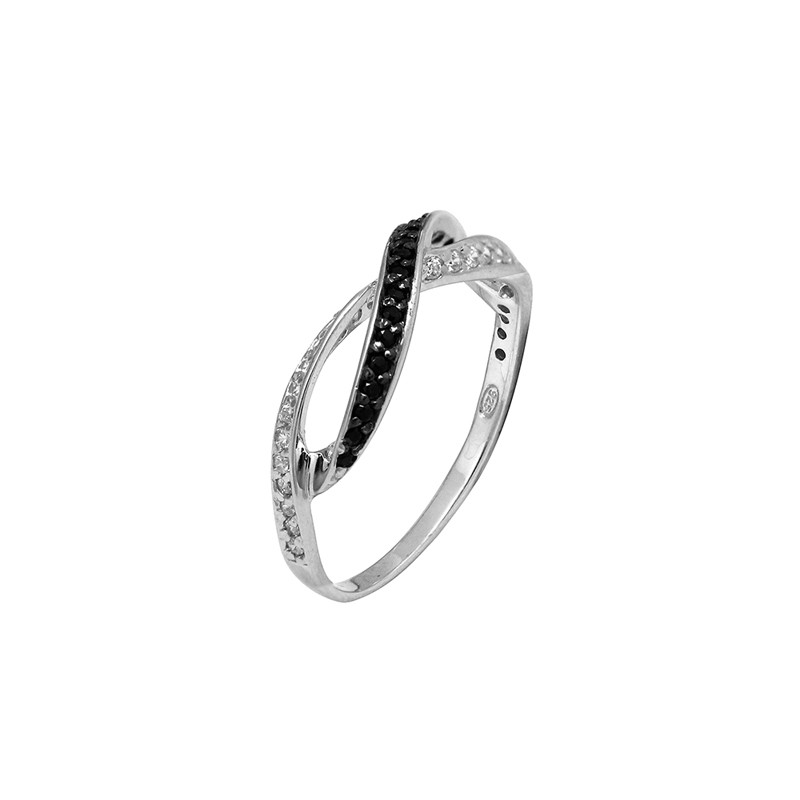 Bague Carador anneaux croisés argent 925/000 et oxydes de zirconium noirs et blancs