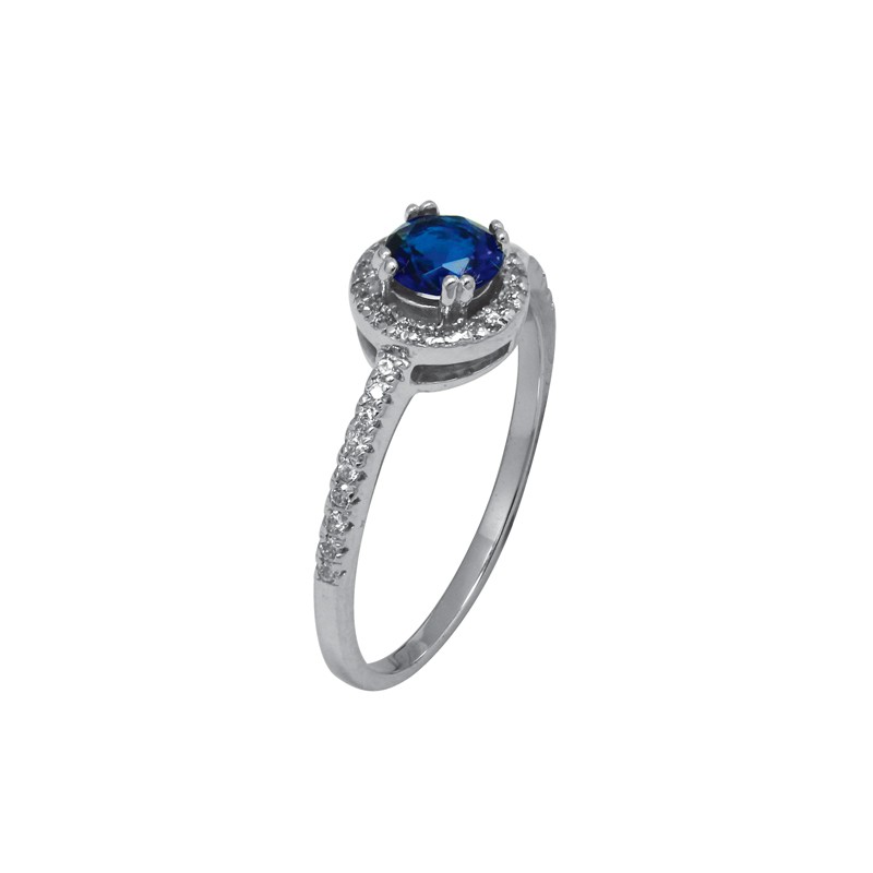 Bague Carador solitaire accompagné argent 925/000, oxydes de zirconium et pierre bleue