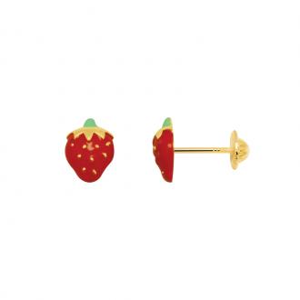 Boucles d'oreilles Carador or jaune 375/000  enfant forme de fraise