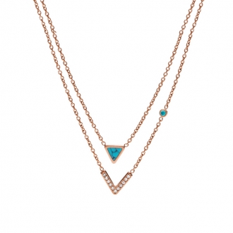 Collier double chaine Fossil Trinagle Turquoise JF02644791