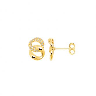 Boucles d'oreilles bouton femme Carador cercles enlacés plaqué or et oxydes de zirconium