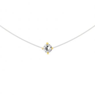 Collier Femme Carador cordon nylon et solitaire 5 mm oxyde de zirconium en plaqué