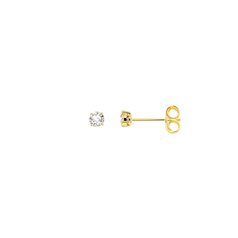 Boucles d'oreilles bouton femme Carador plaqué or et oxydes de zirconium 3 mm